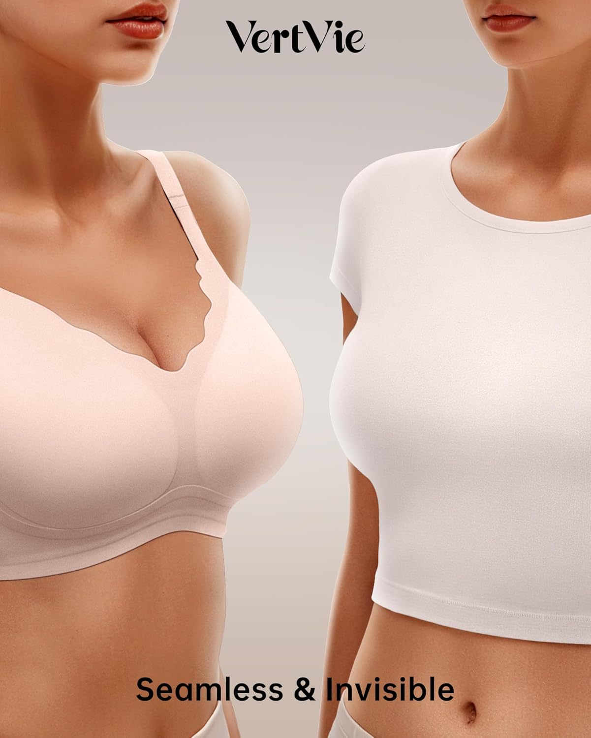 Thumbnail 3 de Vertvie Women Seamless Jelly Wireless Bralette (No Underwire) with Gel Support & Scalloped T-Shirt Coverage
