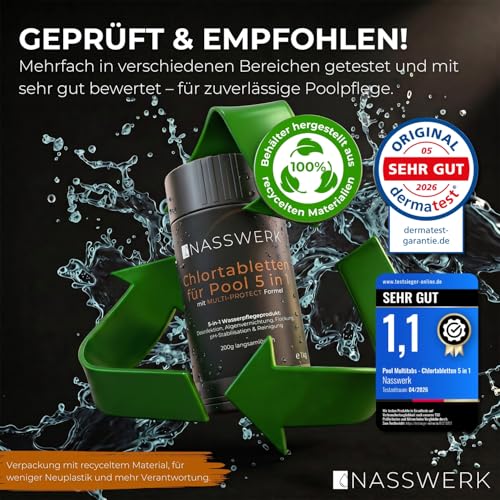 Detalle de NASSWERK Multitabs Pool 5 in 1 (1 kg) – 200 g Chlortabletten für Pool