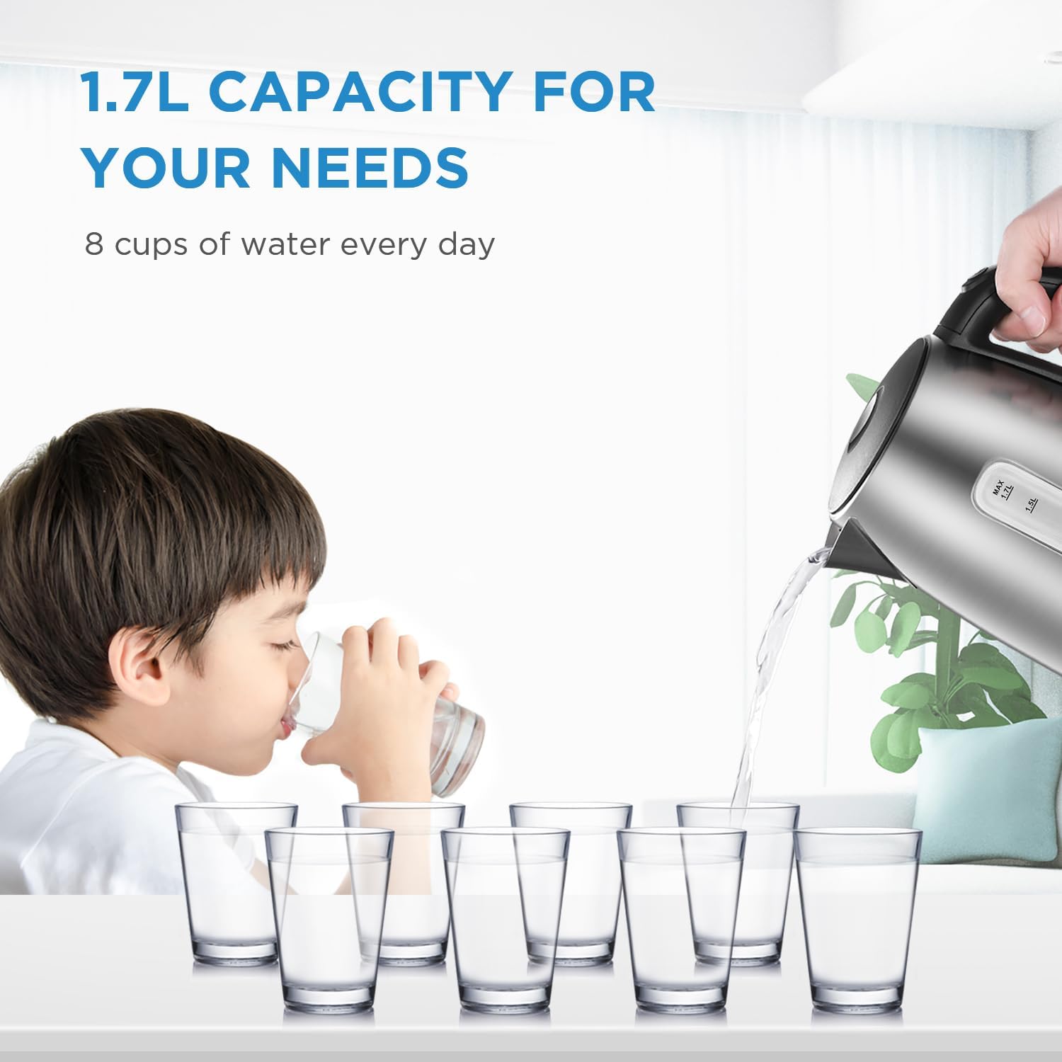 Thumbnail 1 de Midea Electric Kettle 3000W Fast Boil 1.7L Stainless Steel with LED Indicator & Removable Filter