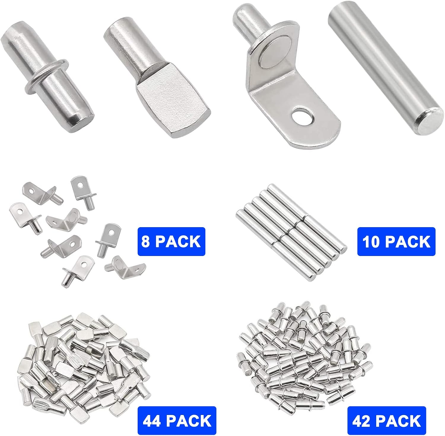 Detalle de Cerpourt 104-Piece Shelf Pin Kit, 4 Styles, Nickel-Plated Metal
