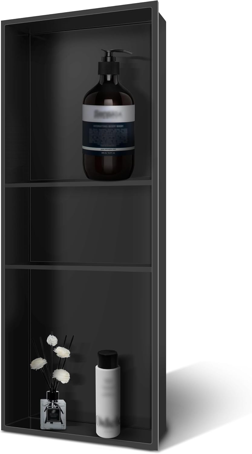 Thumbnail 6 de Green & Spring G-1128-B 12" x 30" Stainless Steel Shower Niche, 3-Tier, Matte Black
