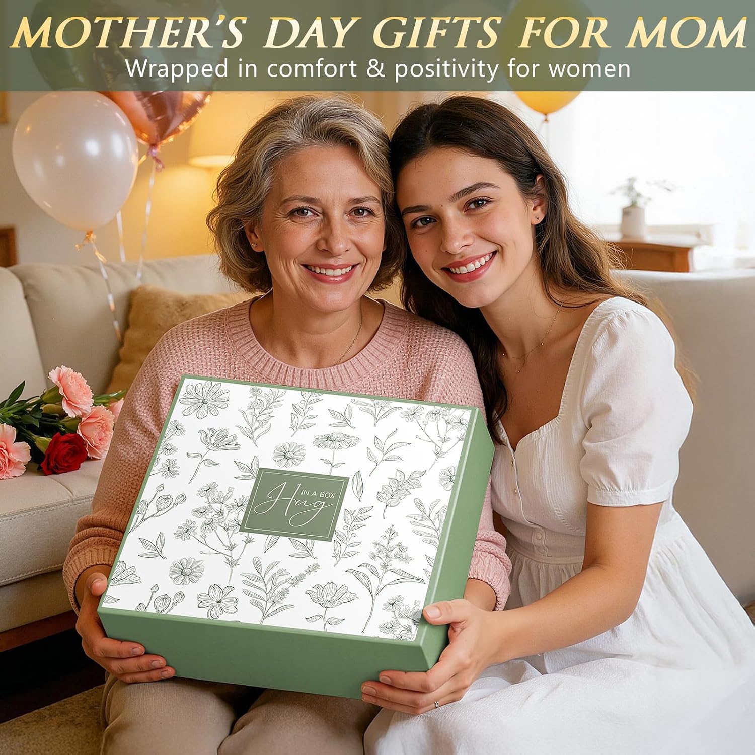 Detalle 2 de Qinline "Hug in a Box" Luxury Get Well Soon & Spa Care Package Gift Basket (9-Piece) for Women