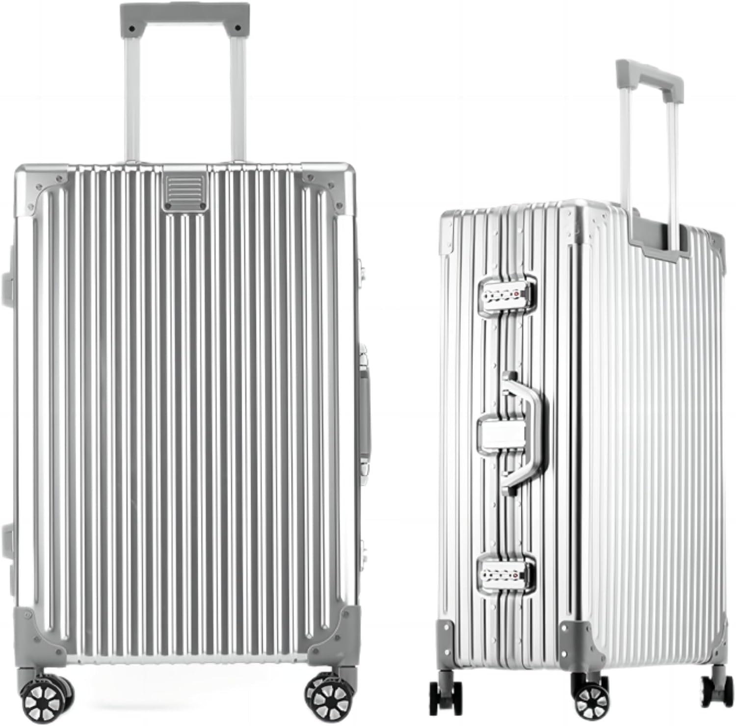 Detalle de Aoliwei 100% Aluminium Koffer (100L) – Großer L Vollaluminium Reisebegleiter mit TSA-Schloss und 360° Doppelrollen