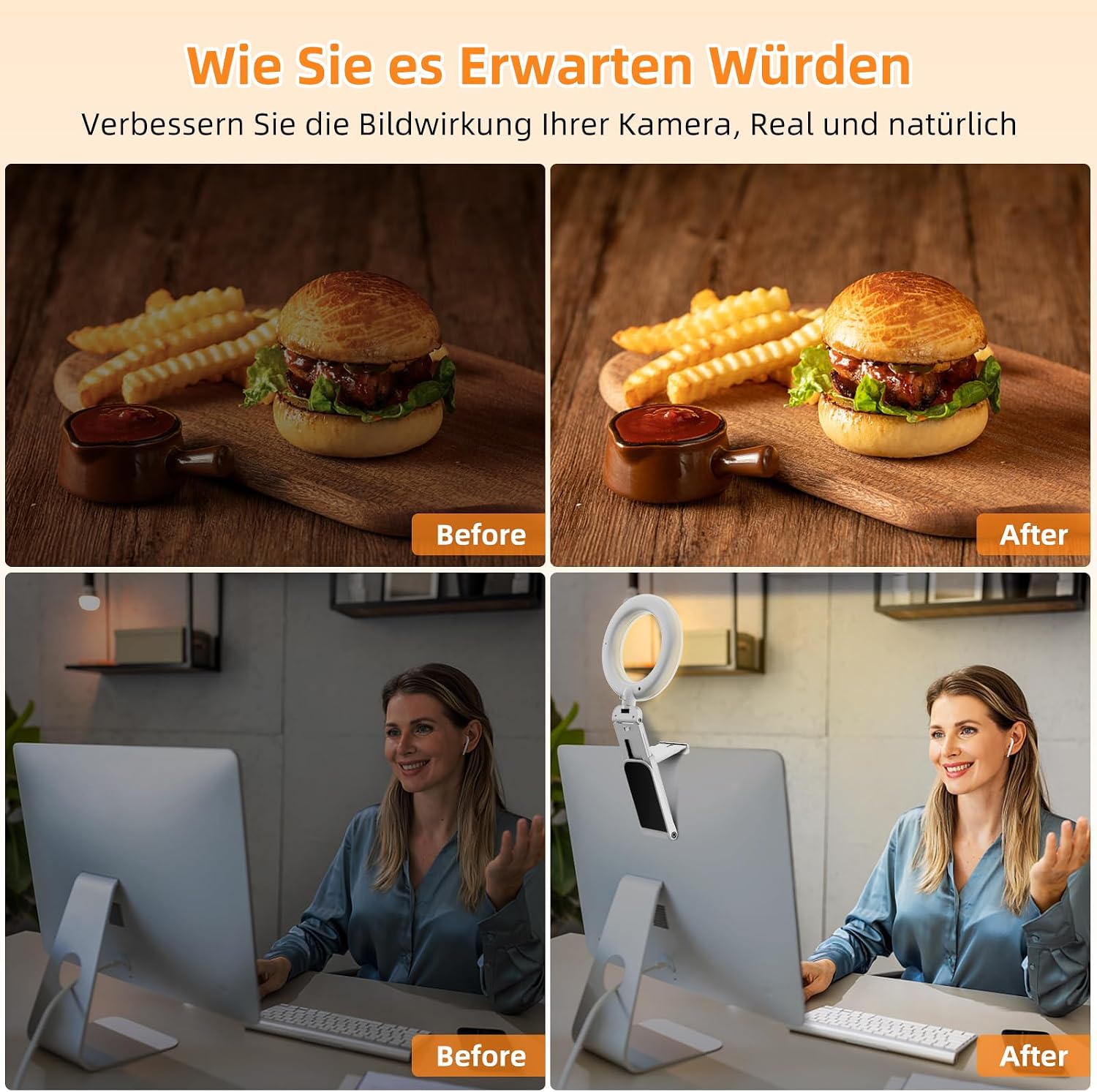 Thumbnail 2 de Evershop 5'' LED-Ringlicht mit Stativ & Handyhalter – 3 Lichtfarben, 10 Helligkeitsstufen, 360° drehbar