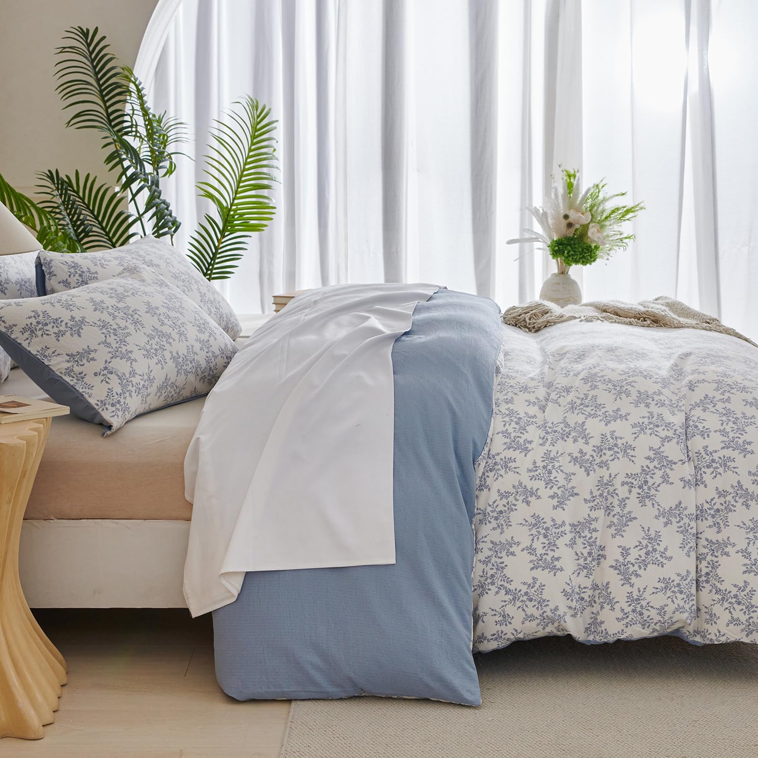 Detalle de TISPLR King Comforter Set Floral Soft 3 Pieces in Blue Garden Print
