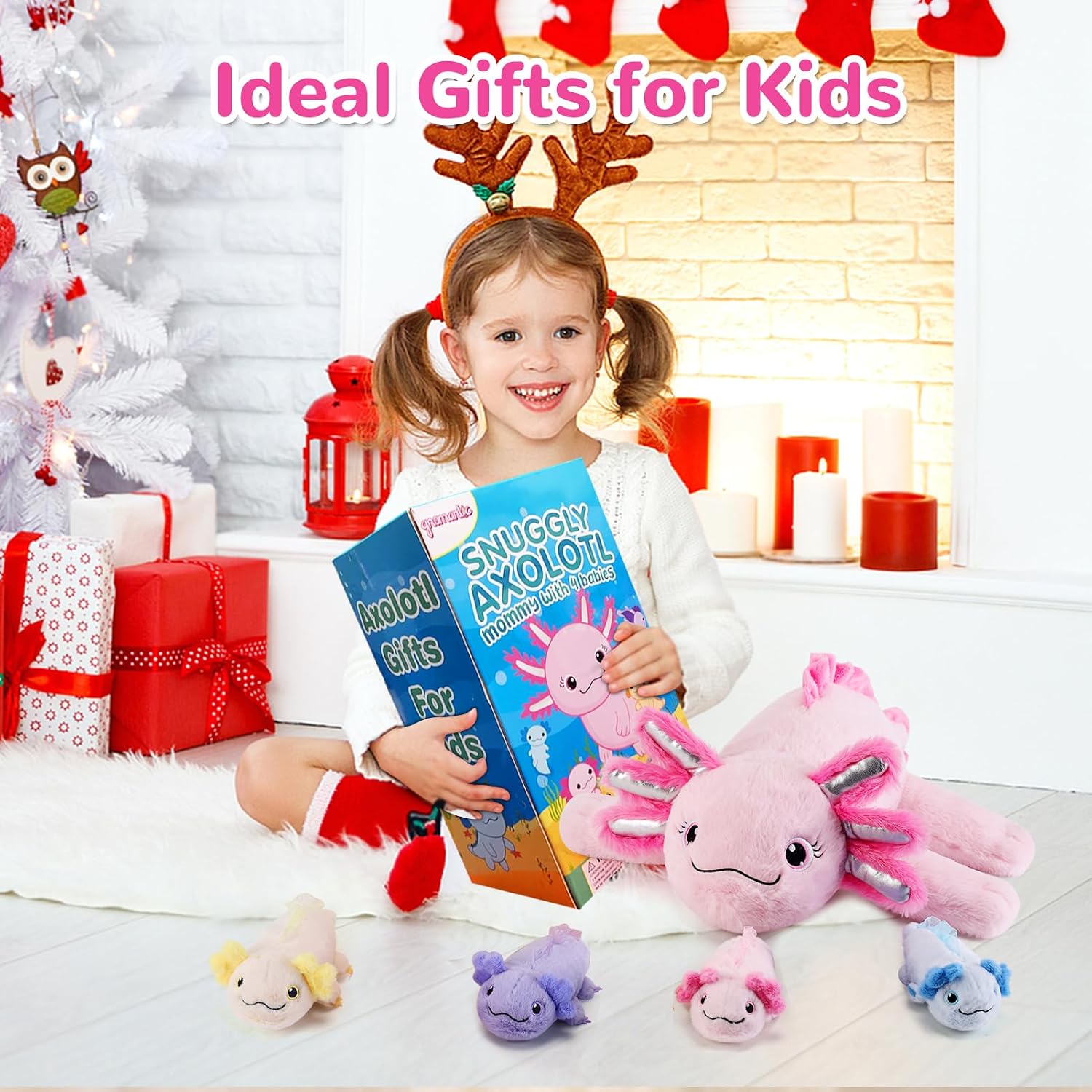 Thumbnail 5 de Gnomantic 5-Piece Axolotl Plush Set: 1 Mommy Axolotl with 4 Babies Inside Belly (Pink)
