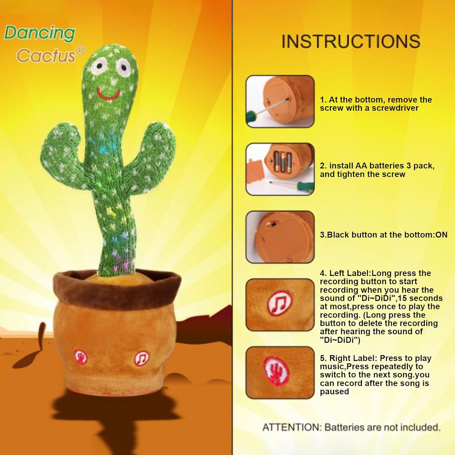 Thumbnail 2 de Emoin Talking Cactus interactive talking toy 🌵