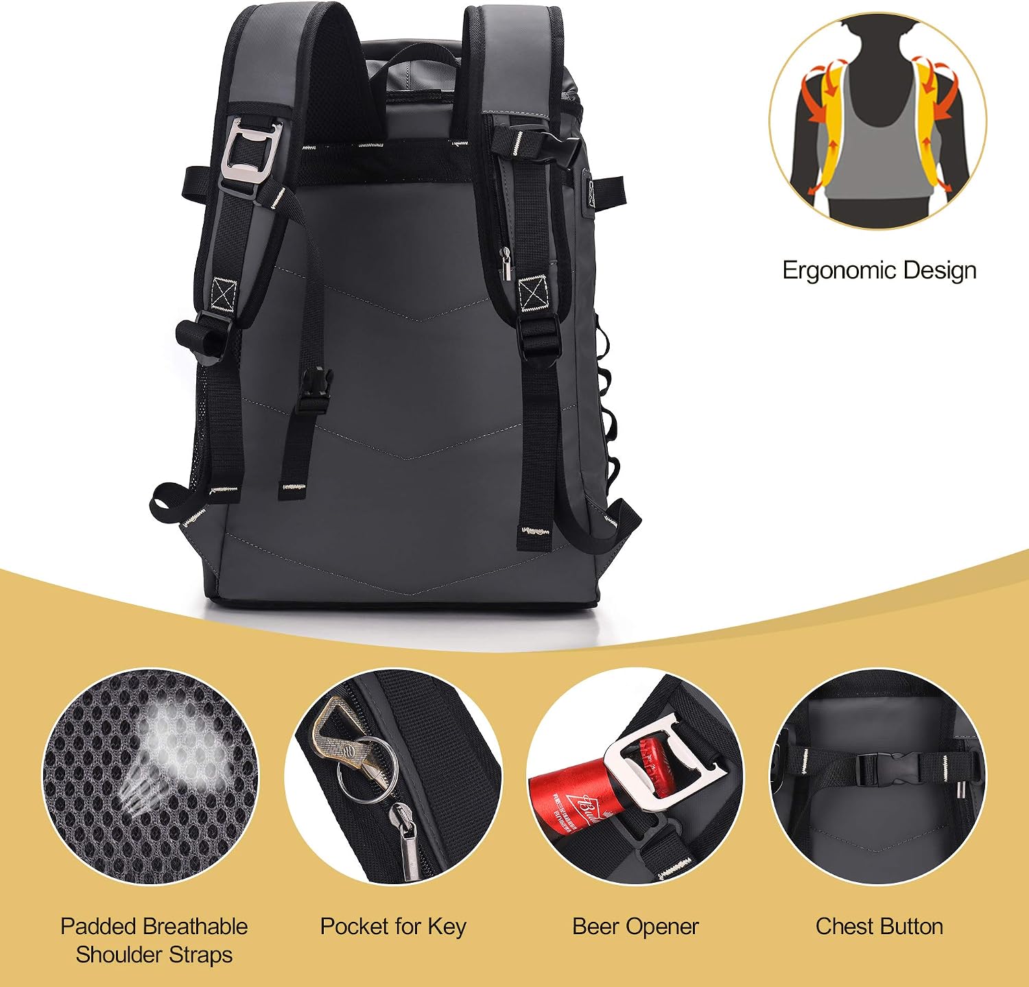 Detalle 2 de Upeelife Sac à Dos Isotherme 30L – Grand Sac Glacière Étanche, Pique-Nique pour Homme & Femme