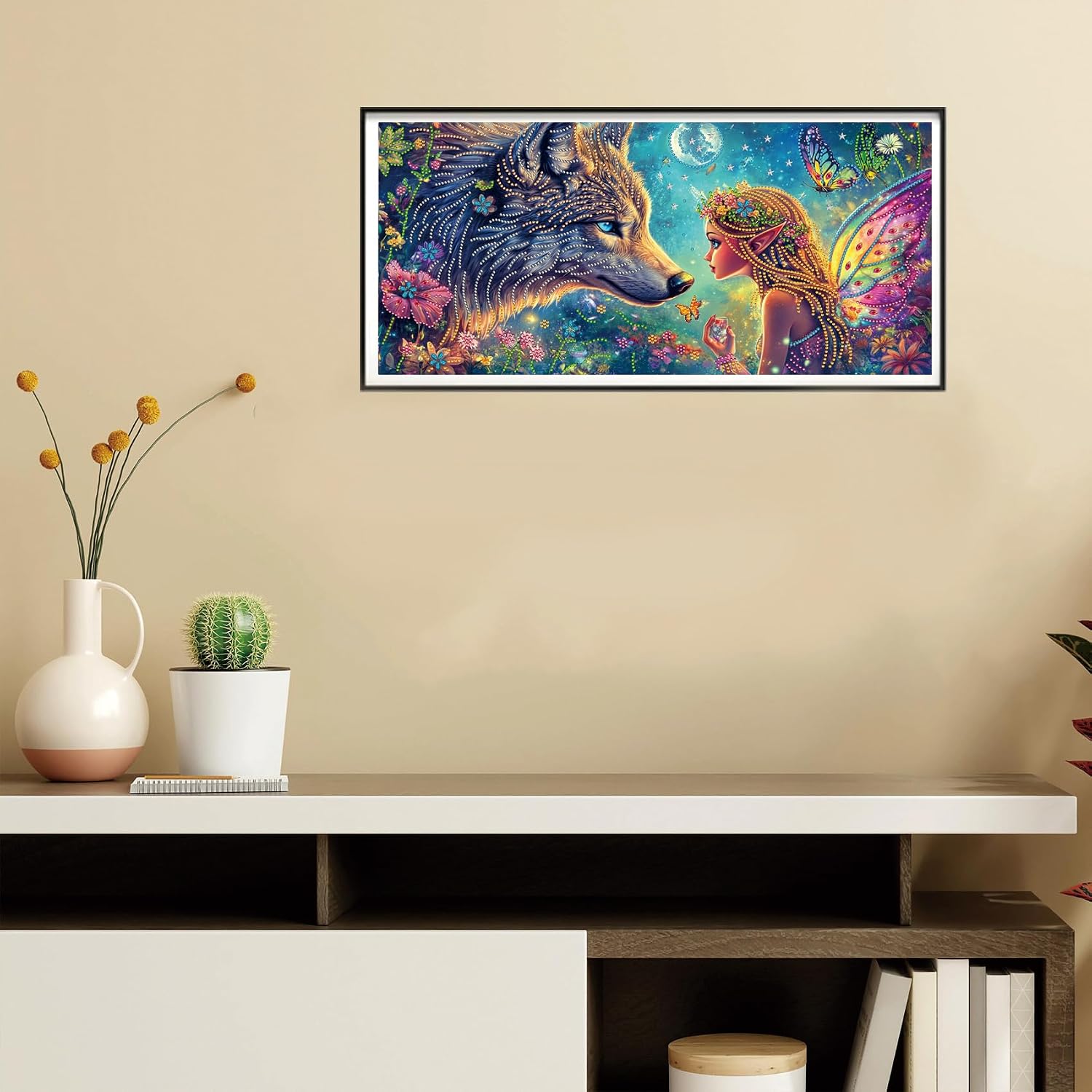 Detalle de Reofrey Special Shape Large Diamond Art Kit: Wolf Angel 30x60cm