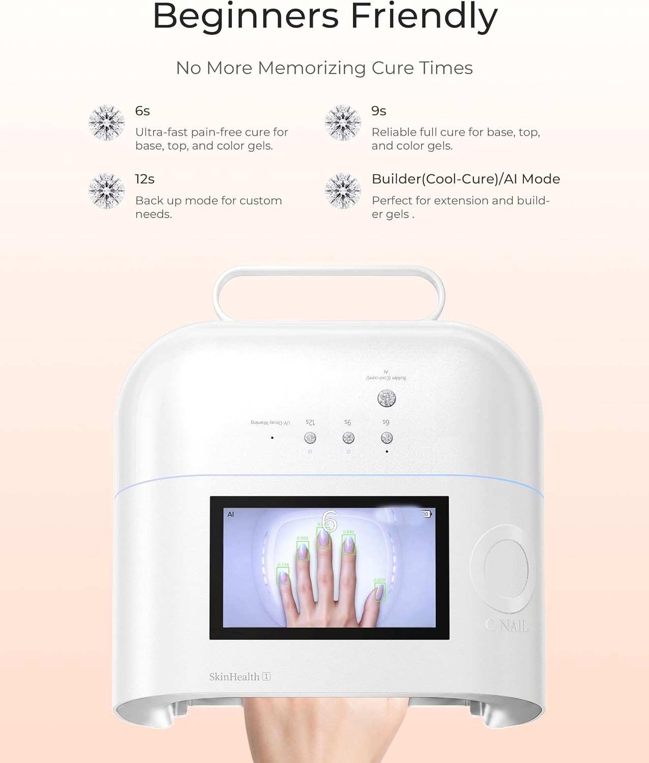 Detalle de ONAIL AI UV LED Nail Lamp for Gel Nails (Cordless, 20,000mAh) — Portable, Smart Curing for Professionals