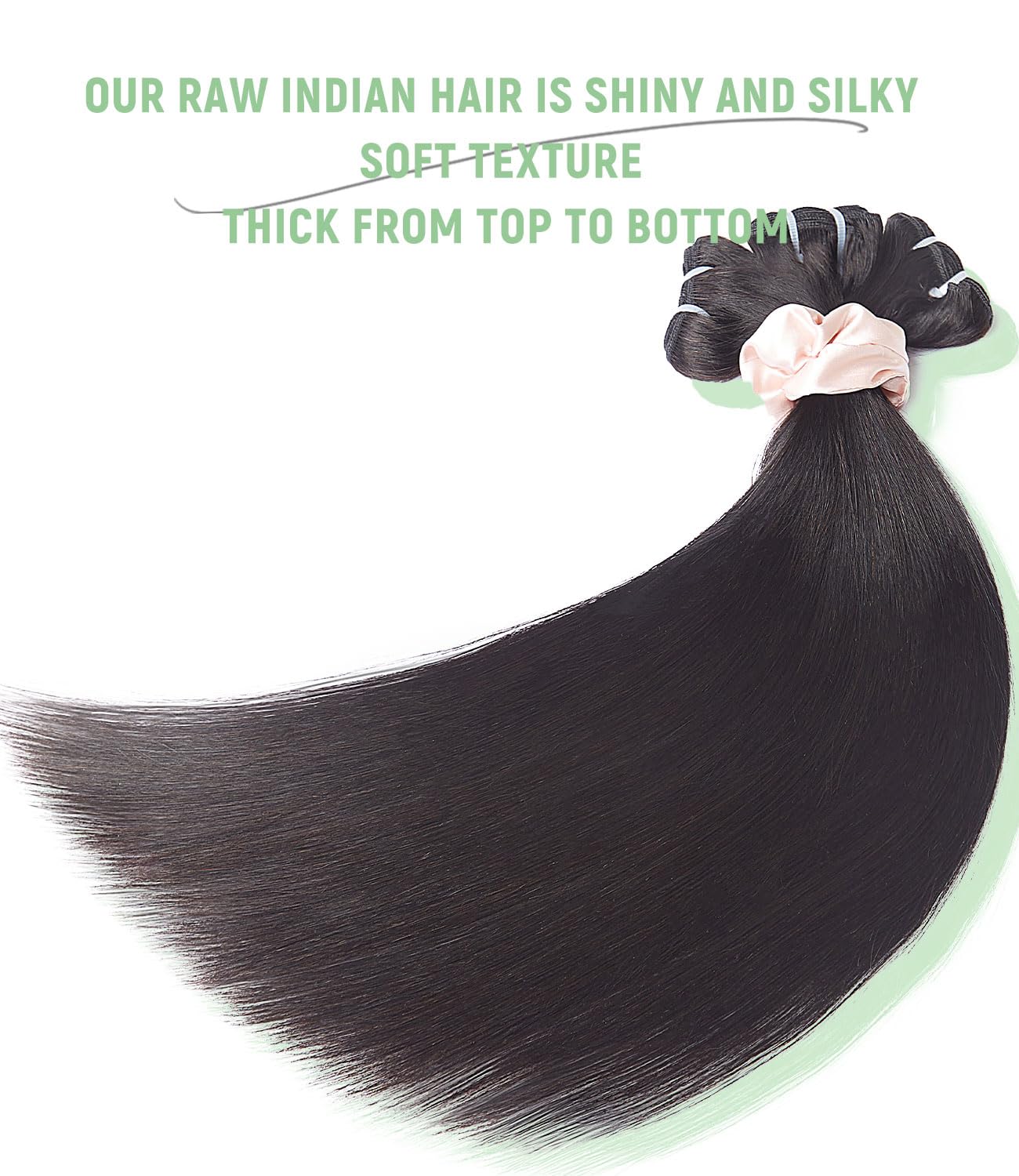 Detalle de MLIP Raw Bundles Human Hair Straight (No Tangle/Shedding) 16A Raw Indian Hair, 16/18/20 Inches – Triple Lifespan 3X