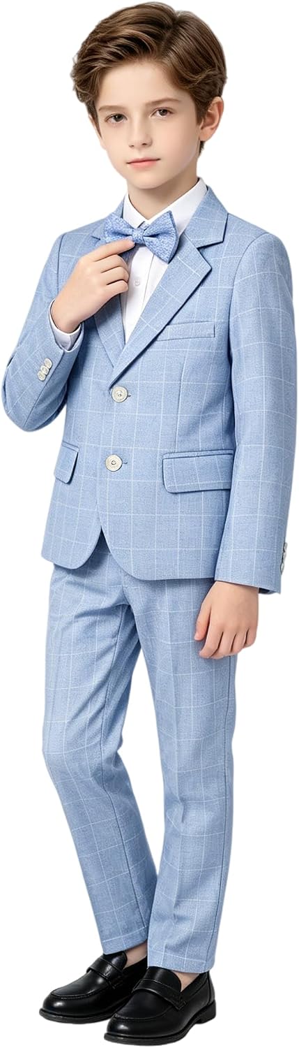 Detalle de LOLANTA Boys suit geruit jongenspak met blazer, broek en bijpassende vlinderdas