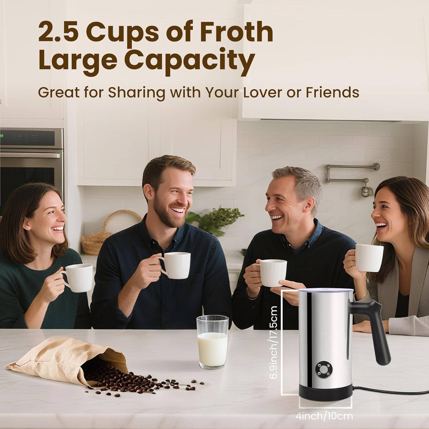 Thumbnail 4 de 10.6oz 4-in-1 Electric Milk Frother & Steamer (Hot/Cold Foam Maker) with Ceramic Lining