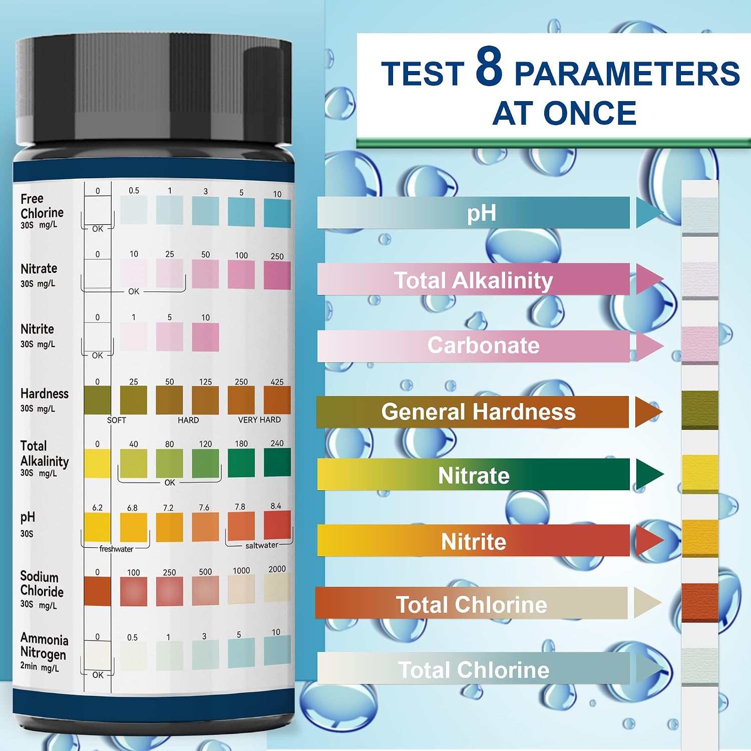 Thumbnail 1 de Aquarium Ammonia Test Strips 8-Way Fish Tank Test Kit (50 strips)