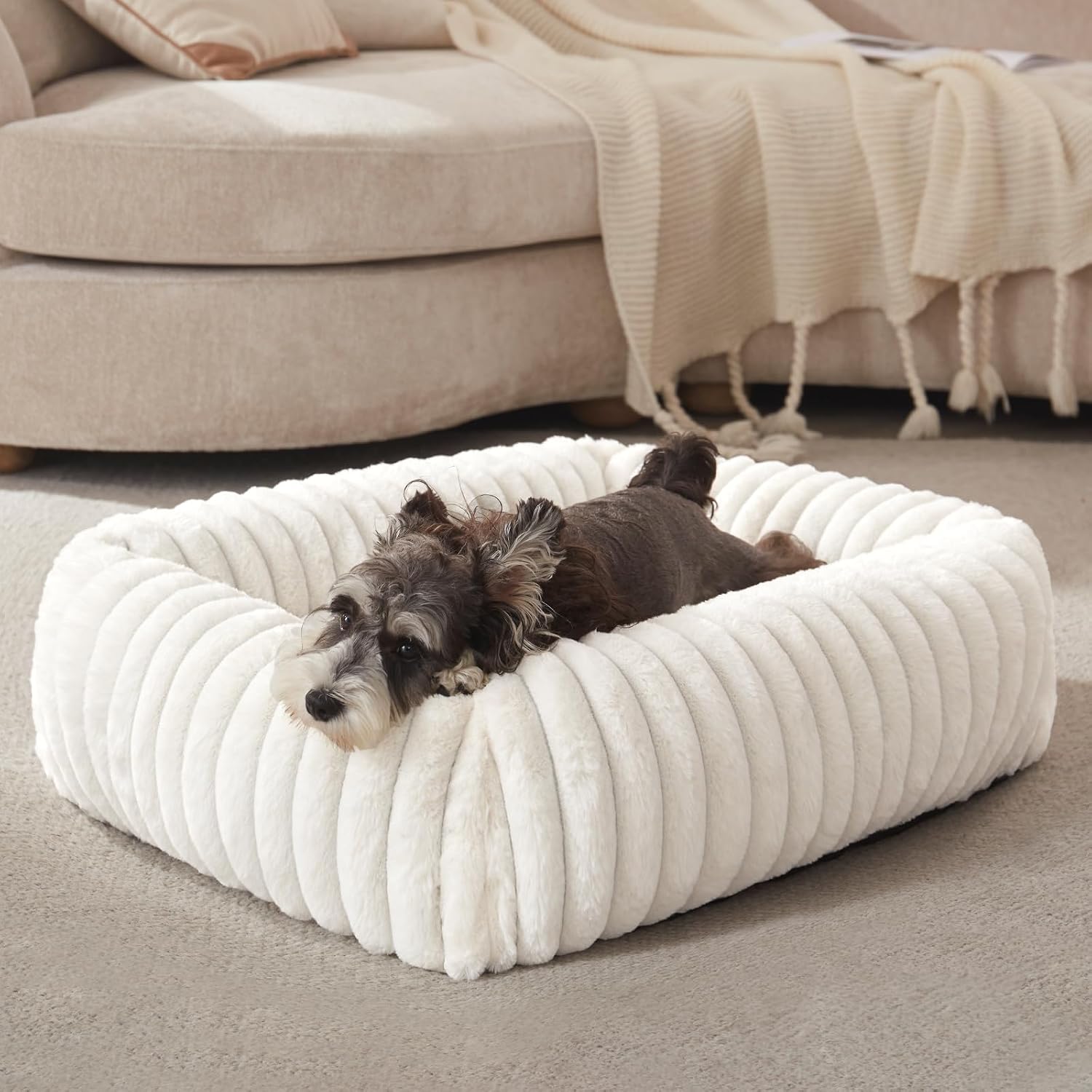 Detalle de FURTIME PB25004-1 Orthopedic Dog Bed, Cream, 20 x 19 x 6 Inches