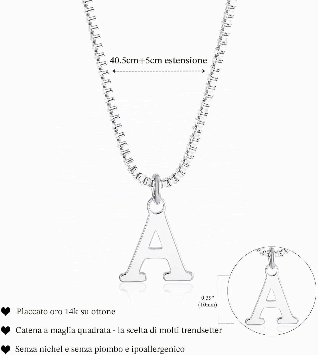 Detalle de Esmoly Collana Donna Iniziale A-Z in Oro 14K Choker regolabile 16+2 pollici