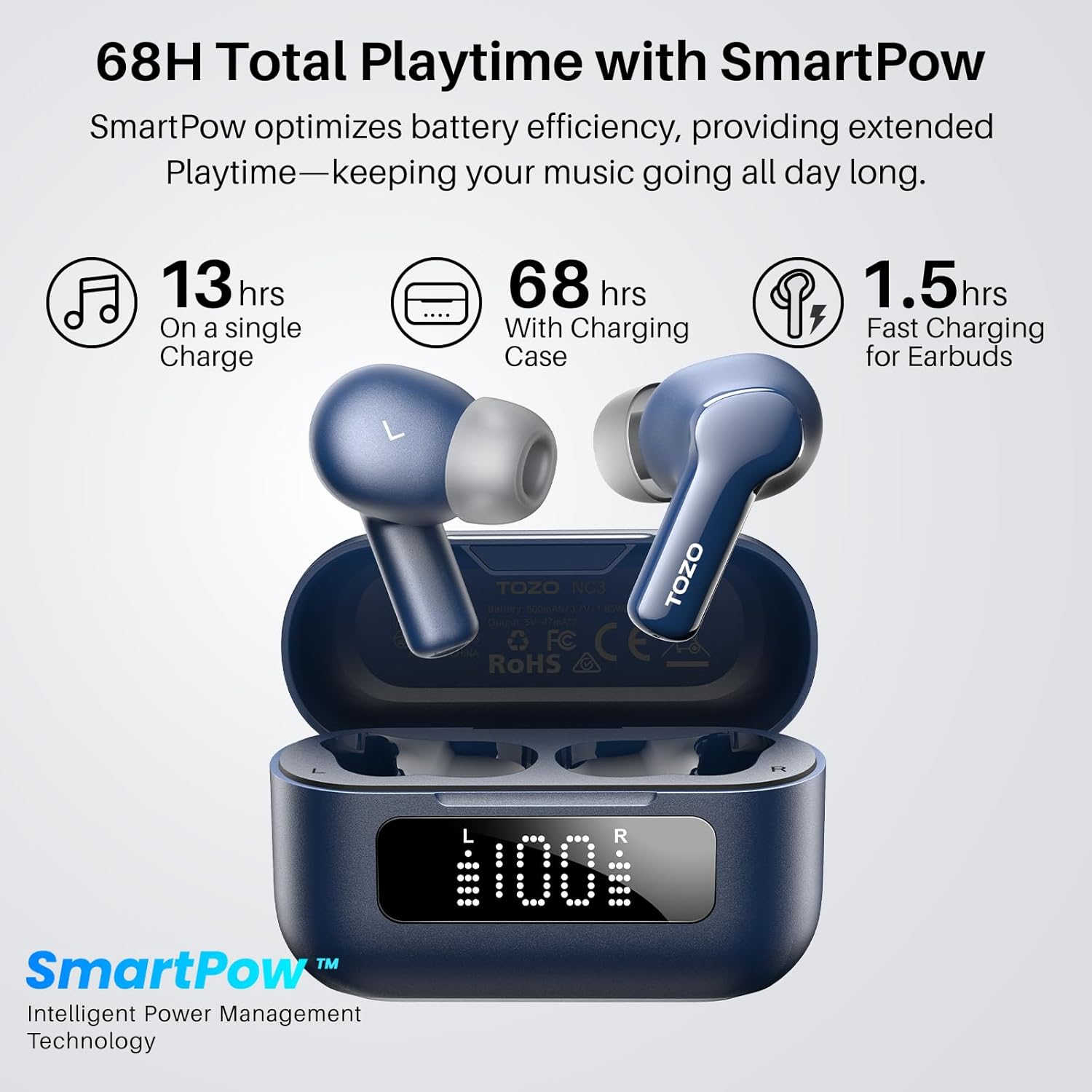 Thumbnail 3 de TOZO NC3 Hybrid ANC Wireless Earbuds with 6 Mics, AI Clear Call & 55H Playtime