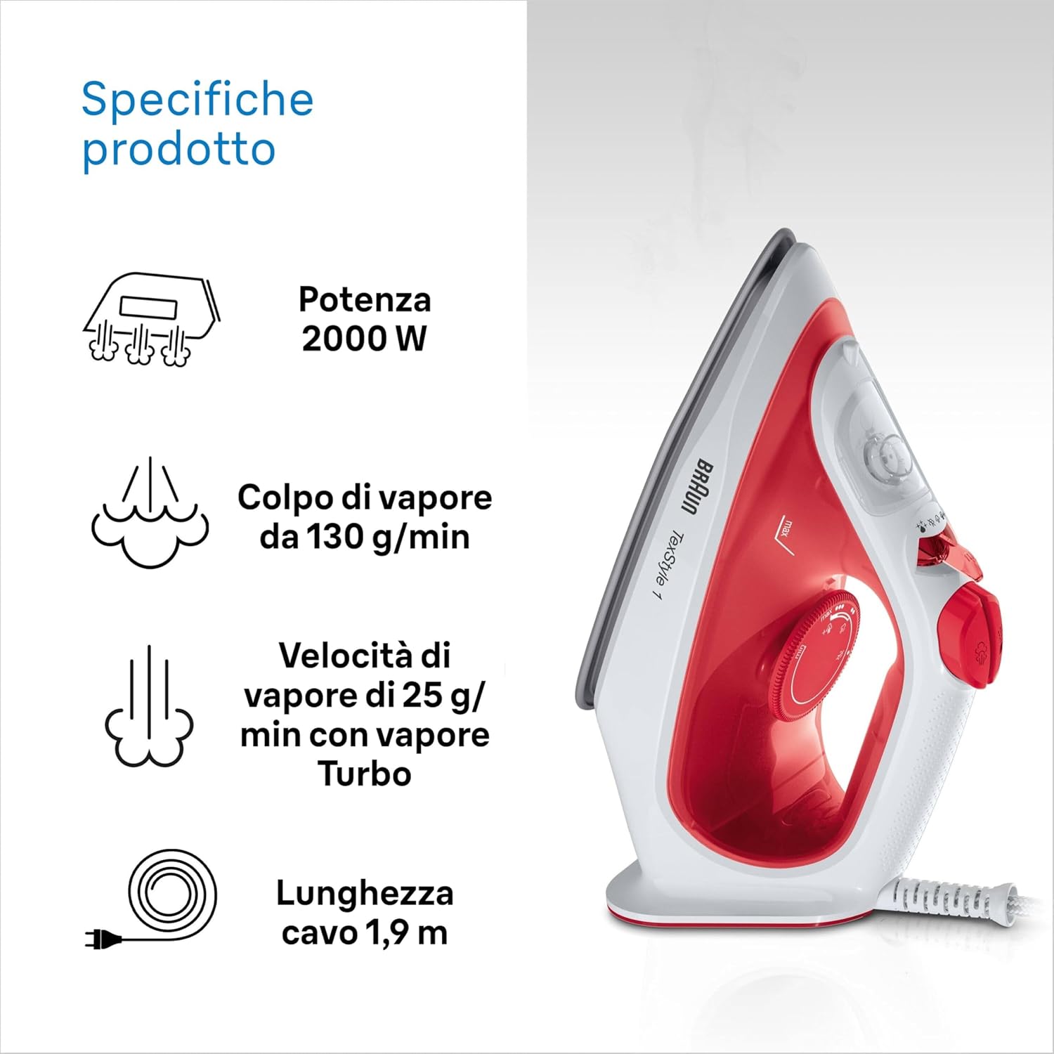 Thumbnail 2 de Braun TexStyle 1 SI 1019: ferro da stiro a vapore con rivestimento antiaderente