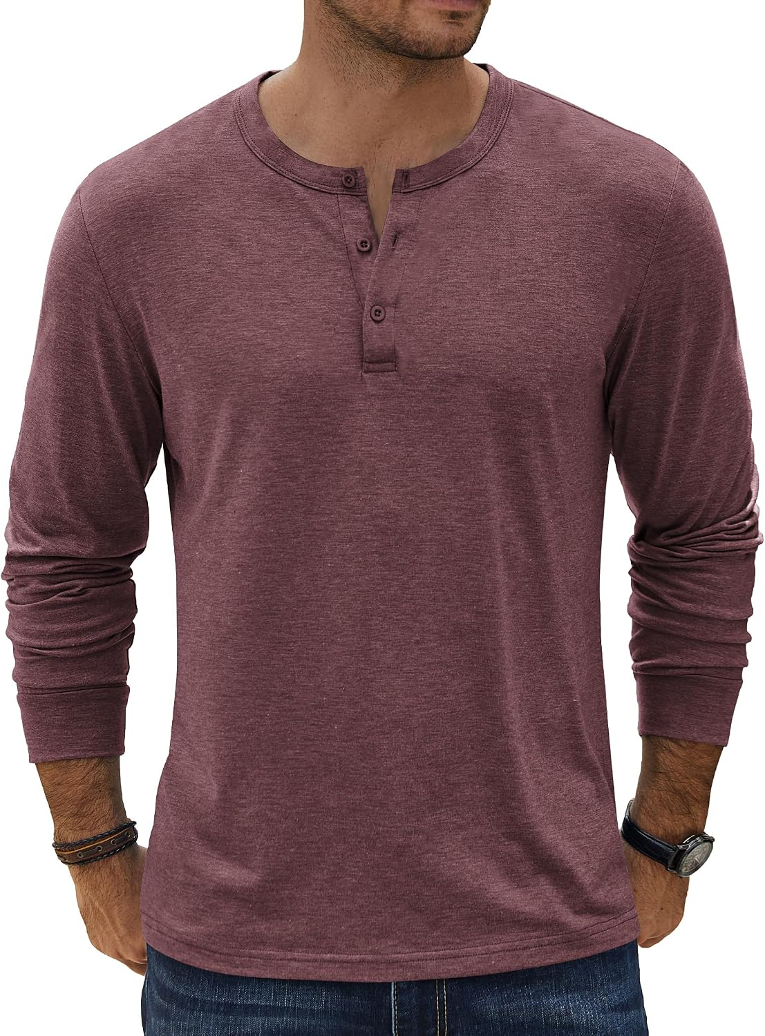 Detalle de COOFANDY Men's Long-Sleeve Henley Shirt