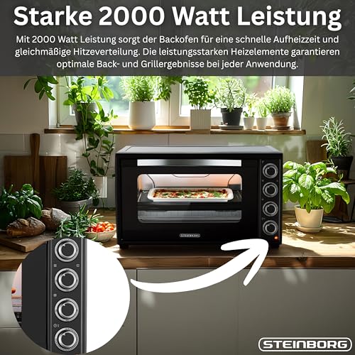 Thumbnail 2 de Steinborg 60 Liter Mini-Backofen mit Umluft und Drehspieß – 2000 W, 3-in-1
