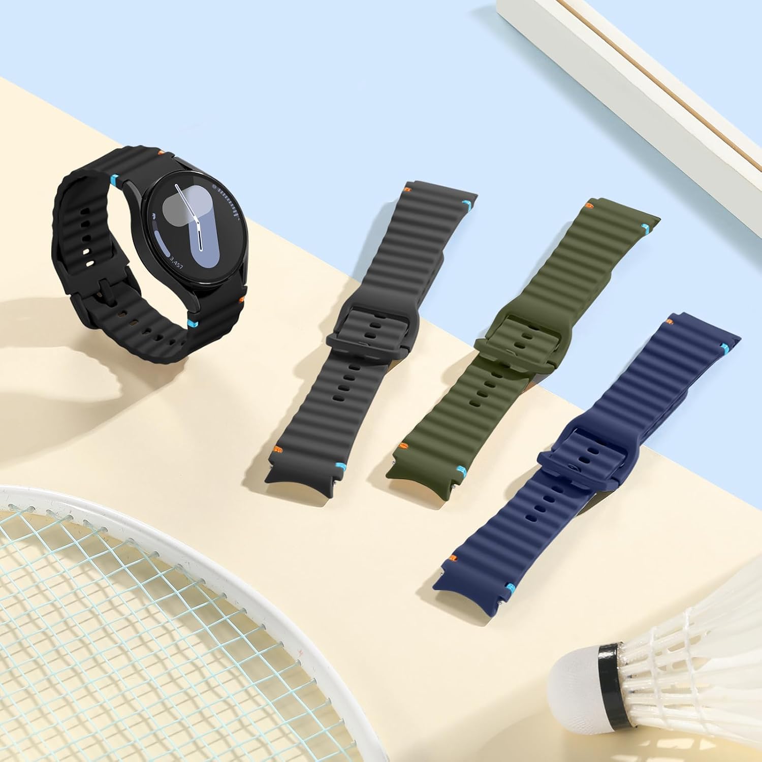 Detalle de Mastten 4er-Set Silikon-Armbänder für Samsung Galaxy Watch 7/6/5/4 & Classic (No-Gap), 40/44 mm