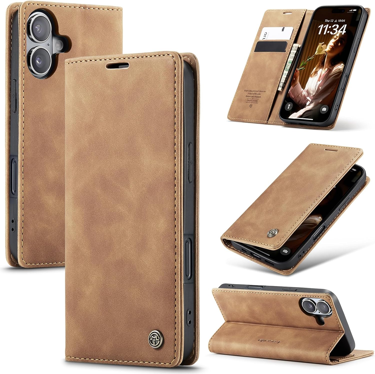Detalle de Azororo iPhone 16 Plus 5G-hoesje met magnetische flip en standaard