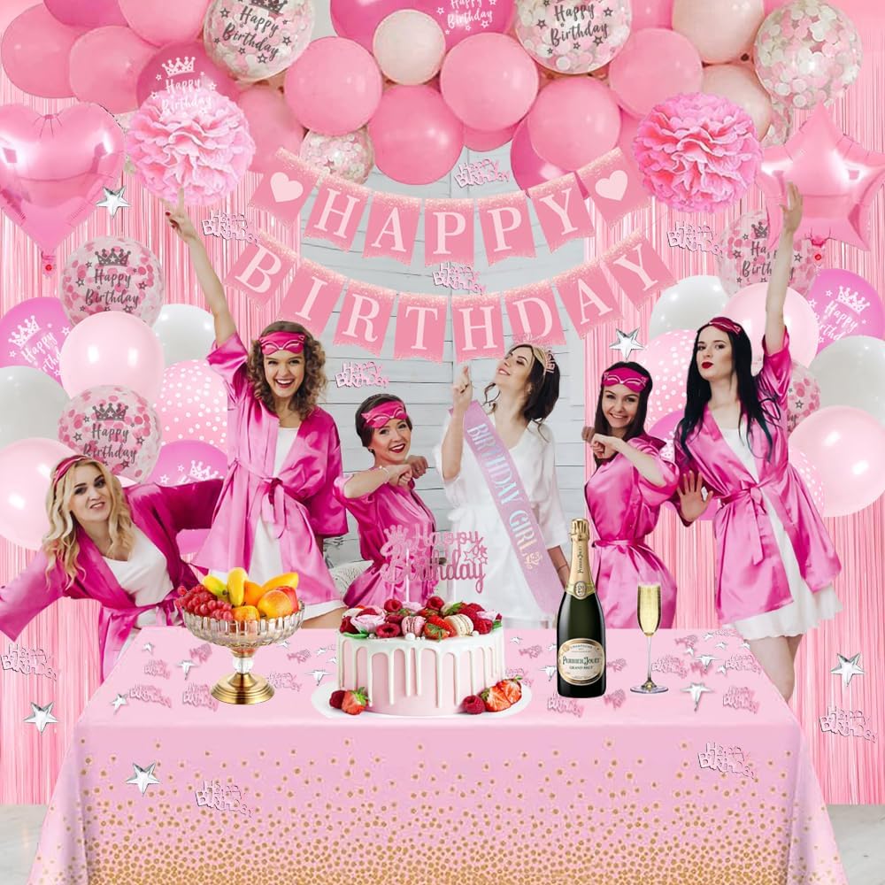 Detalle de Pink birthday party decorations set