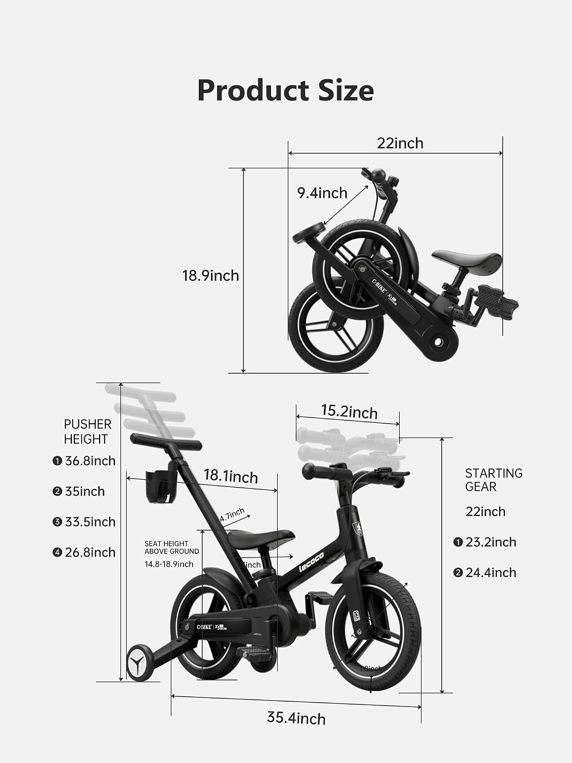 Detalle de lecoco Upgraded Toddler Bike with Push Handle 6-in-1 (Balance Bike to Pedal Bike) for Kids