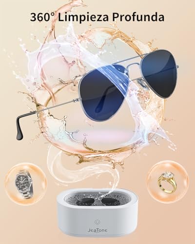 Detalle de JeaTone Limpiador Ultrasónico de 46 kHz, 600 ml: limpieza profunda para gafas, prótesis y joyería