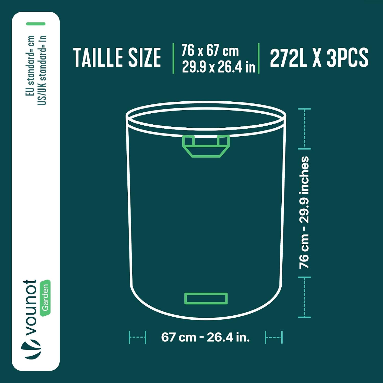 Detalle de VOUNOT XXL trädgårdssäckar, 3-pack i polypropen, 272 liter