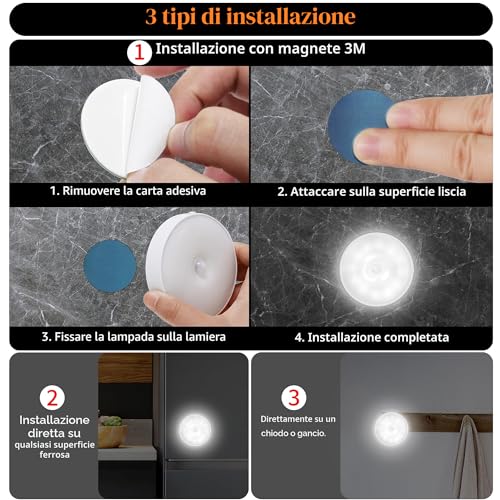 Thumbnail 6 de Set di 6 Luci Notturne con Sensore di Movimento di daphomeu – LED ricaricabili, 3 modalità e installazione flessibile