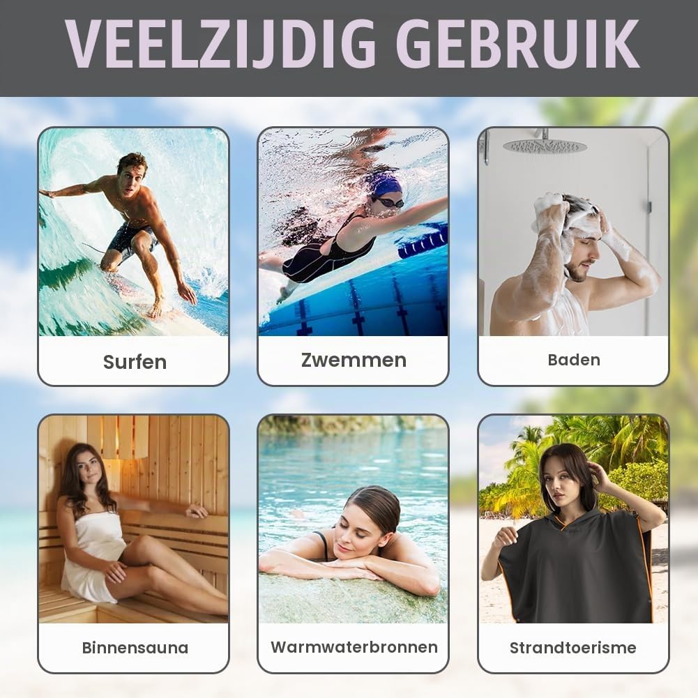 Thumbnail 6 de AUYAO 5297249 ponchohanddoek voor volwassenen met capuchon en zak
