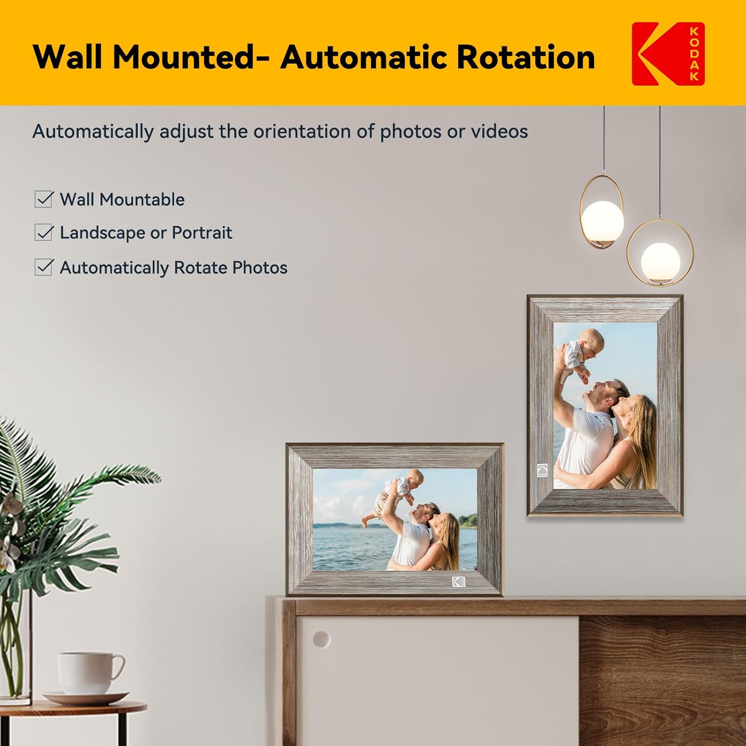 Thumbnail 6 de KODAK Cadre Photo Numérique WiFi 10'' — Cadre Photo Bois avec Écran Tactile IPS, 32 Go, Partage via App