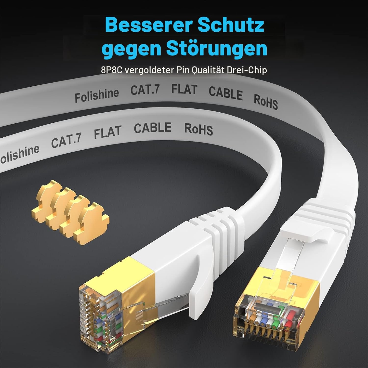 Thumbnail 2 de Folishine Cat7 LAN-Kabel 10 m – Flach & geschirmt, RJ45 vergoldet, 10 Gbit/s