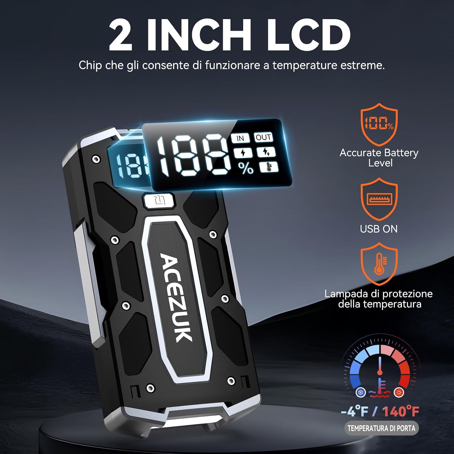 Detalle de ACEZUK Avviatore Batteria Auto M02 da 9000 A: Avvio di Emergenza per Auto, Moto e Oltre