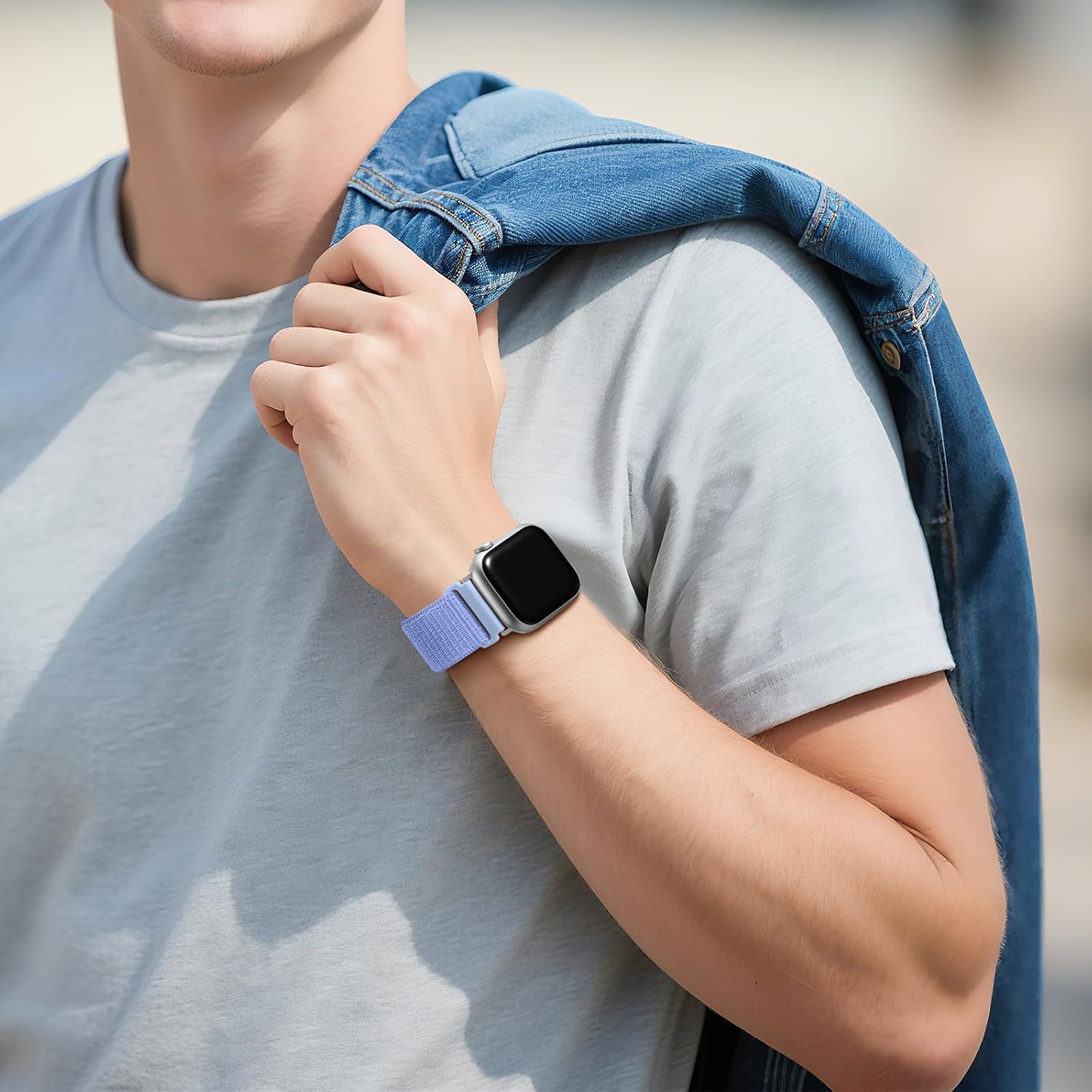 Thumbnail 1 de Netolo Sport Loop Band for Apple Watch (Soft Nylon, Light Blue) – Compatible with 44mm to 49mm sizes