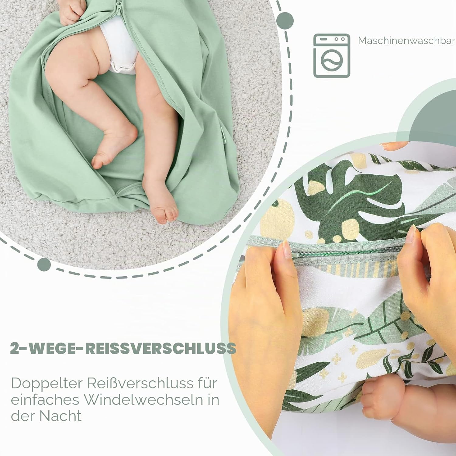 Detalle de Yoofoss Schlafsack Baby Sommer 0.5 Tog – 2er-Pack, 67 cm, 100% Bio-Baumwolle