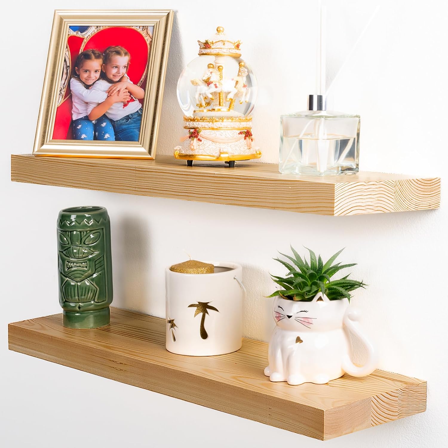 Detalle de houthvige 258369 Natural Pine Floating Shelves, Set of 2, 24-Inch