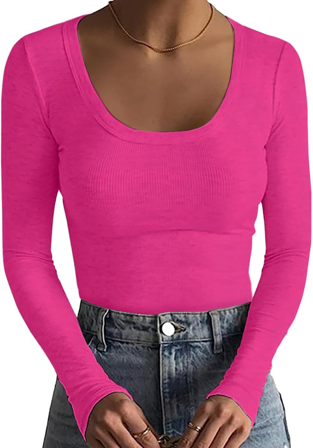 Thumbnail 6 de Basicspace Damen Tops Tiefer U-Ausschnitt