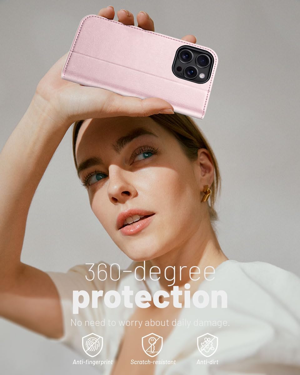Thumbnail 6 de OCASE Hülle für iPhone 16 Pro Max – Premium PU Leder, Kartenfach, Standfunktion, RFID-Schutz, Hellrosa