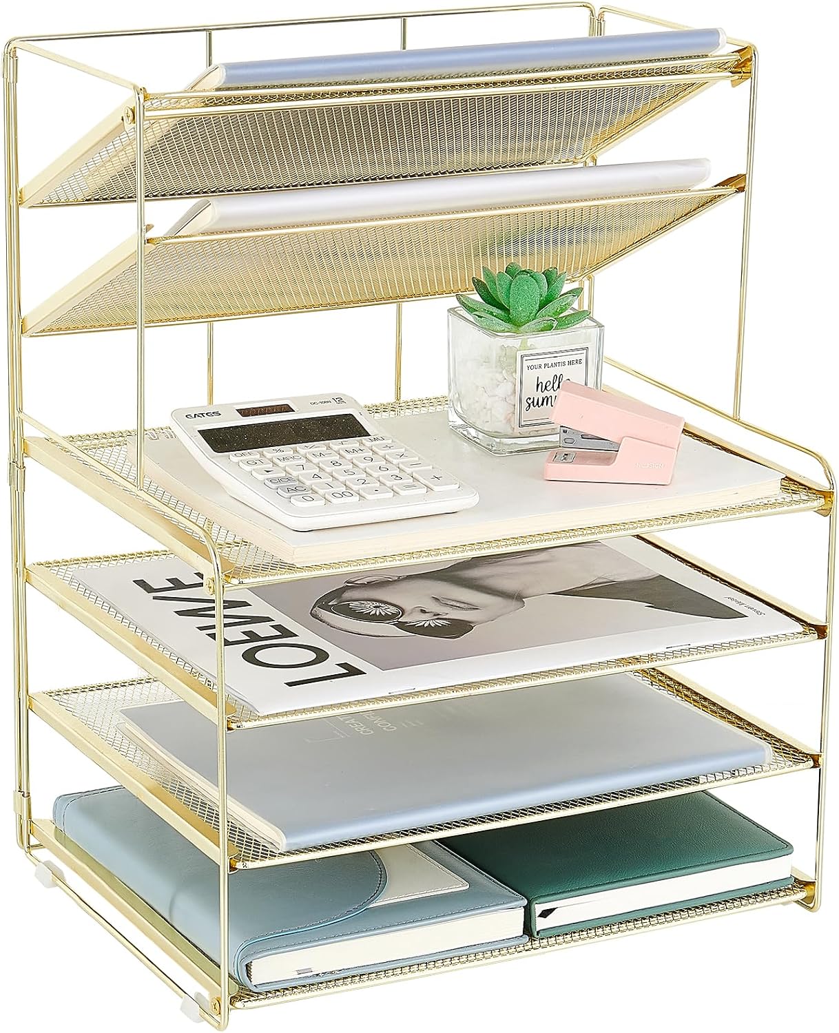 Detalle de OPNICE Desk Organizer 6-Tier Metal Letter Tray, Gold Desktop File Organizer