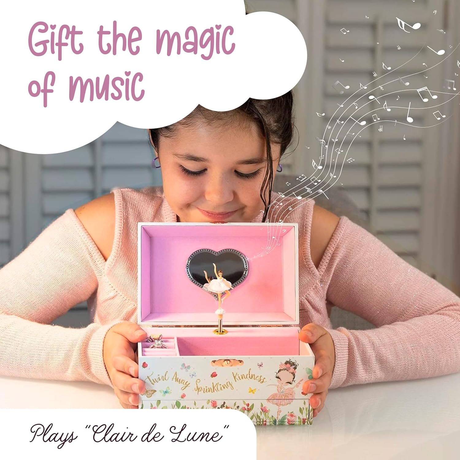 Detalle de The Memory Building Co Ballerina Musical Jewelry Box – Classic Clair de Lune, 2-Tier MDF Organizer for Kids (Ages 6–12)
