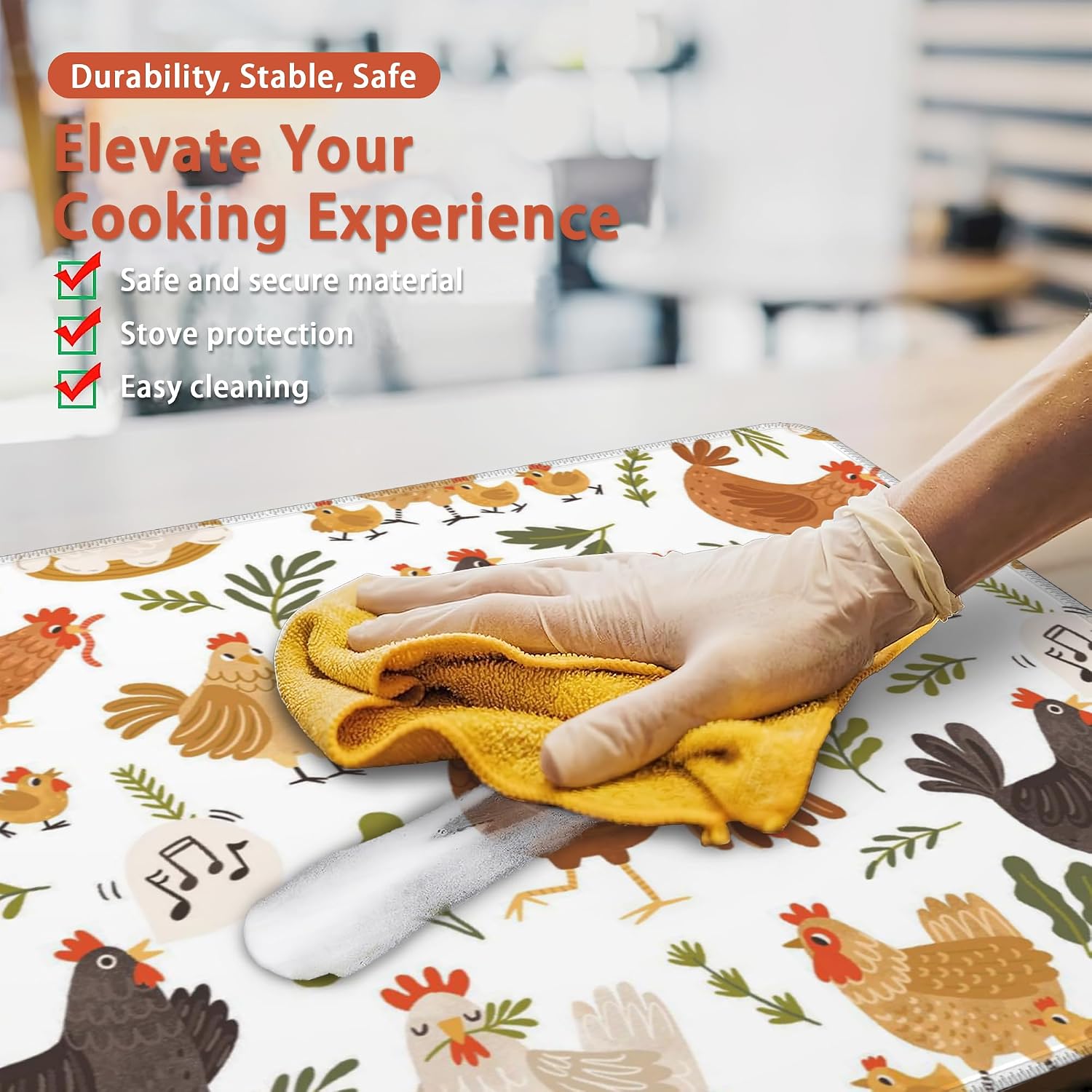 Detalle de Kazxcoa Roosters Chickens Hens Stove Top Cover, 28 x 19.5-Inch Rubber Mat