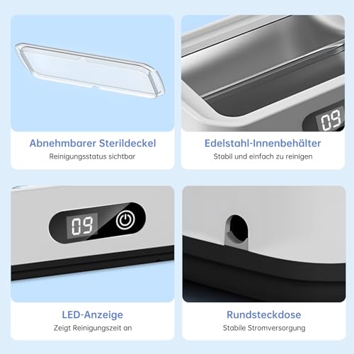 Detalle 2 de Ultraschallreiniger 49 kHz, 650 ml Großkapazität – 360°-Allround-Reinigung für Brillen, Schmuck und Make-up-Pinsel