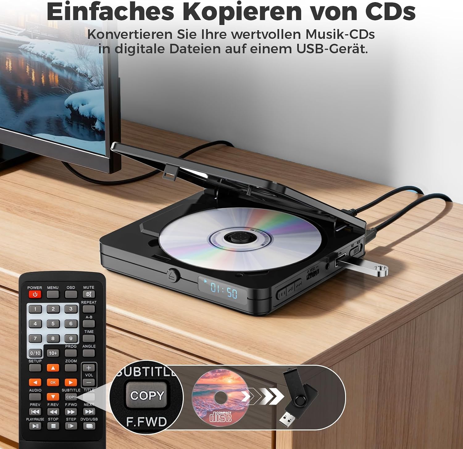 Detalle de Timzeit DVD Player für Fernseher – kompakt, vielseitig und regionfrei