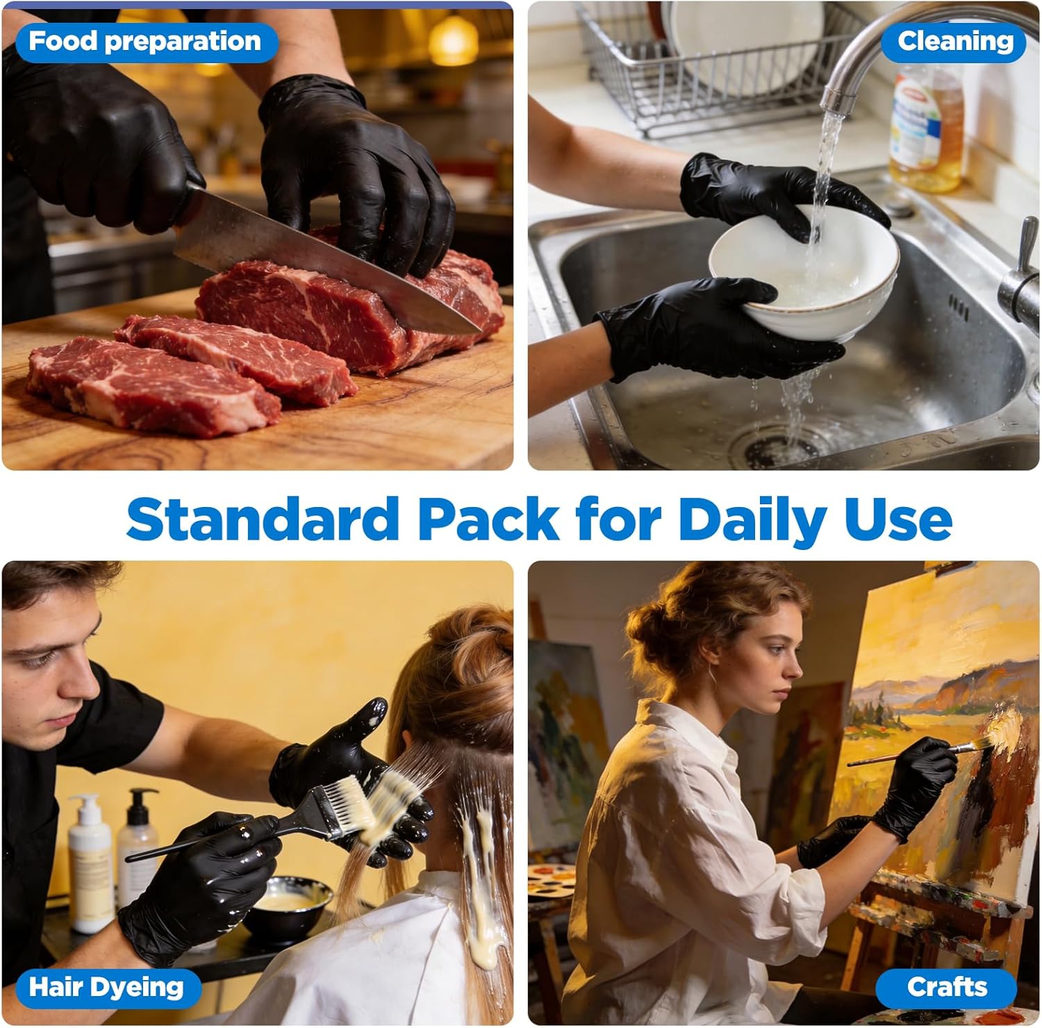 Thumbnail 2 de ONLYSTAR Food Grade Nitrile Gloves – 5 Mil, Black, 100 Pcs, Ambidextrous, Food Safe & Textured