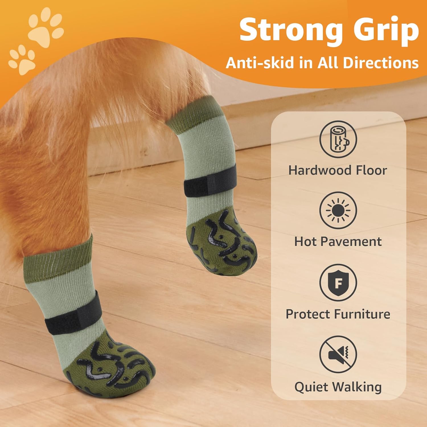 Detalle de 2 Pairs Anti Slip Dog Socks With Paw Protection and Grips (Brown, Size M) – Adjustable Straps for Senior Pets