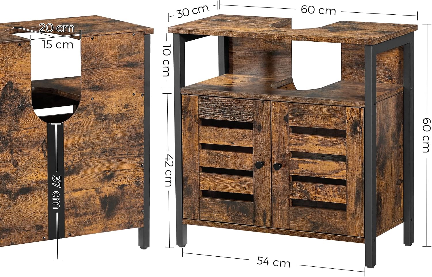 Detalle 2 de VASAGLE BBC901B01 Under-Sink Bathroom Cabinet with Steel Frame and Adjustable Shelf