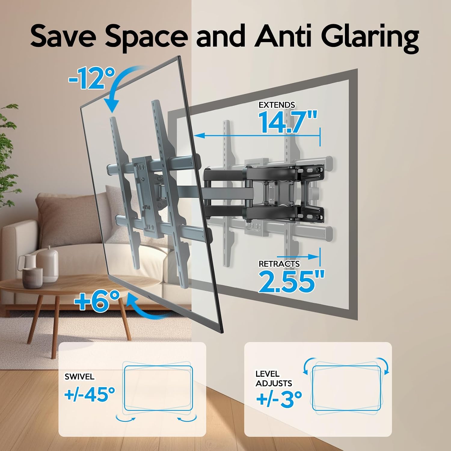 Detalle de c-mounts C-MOUNTS Full Motion TV Wall Mount for 37–75" Curved & Flat TVs (Dual Articulating Arms)