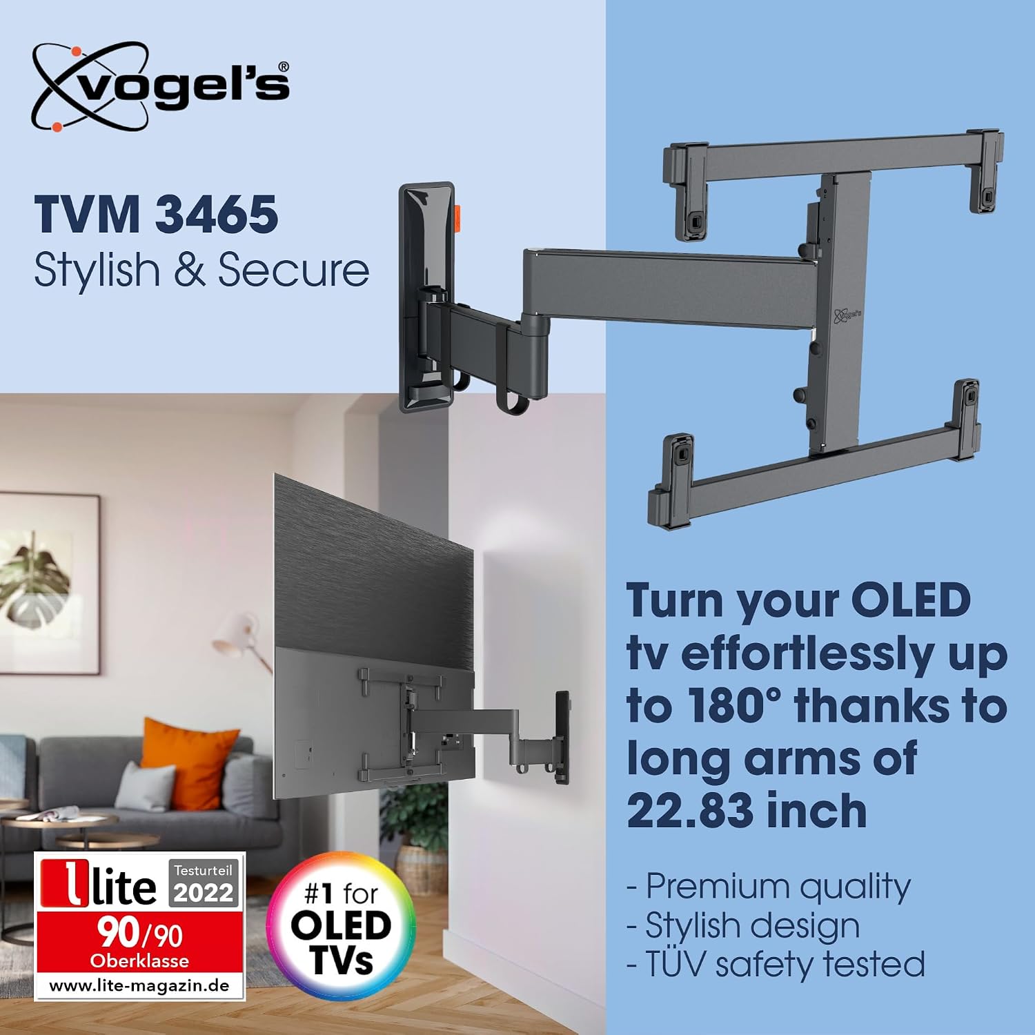 Detalle 2 de Vogel's TVM 3465 uchwyt ścienny do telewizora OLED, obrót 180°, VESA 400 × 400